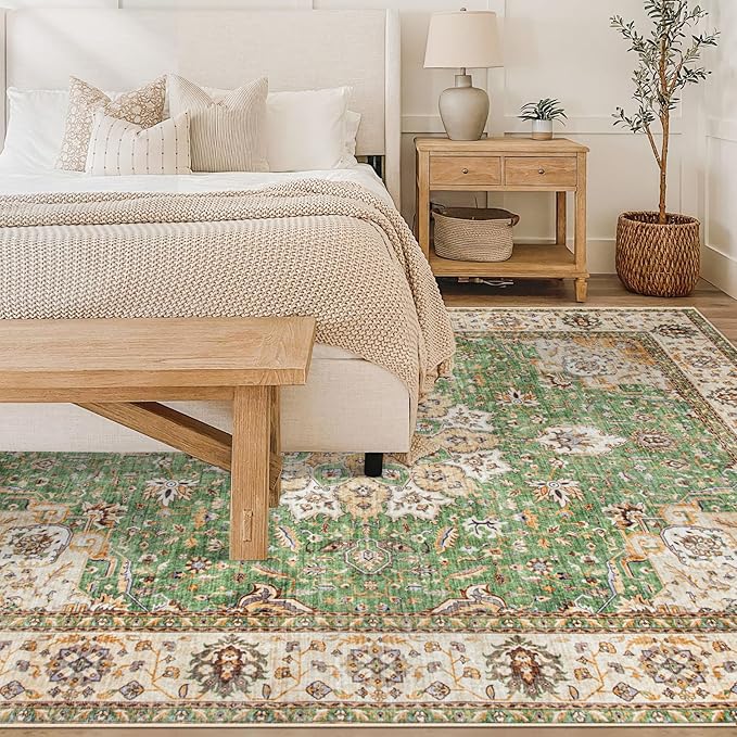 Area Rug 6x9 Washable Rug, Vintage Boho Medallion Rugs Non-Slip Soft Low Pile - Image 2