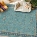 Boho Teal 7x9 Soft Rugs for Living Room, Washable Turquoise Rug for Bedroom by HazoHaus