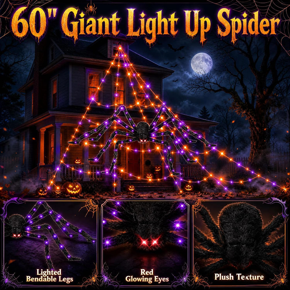 Halloween Decorations Outdoor Spider Web Lights - 550 LEDs Purple and Orange ...