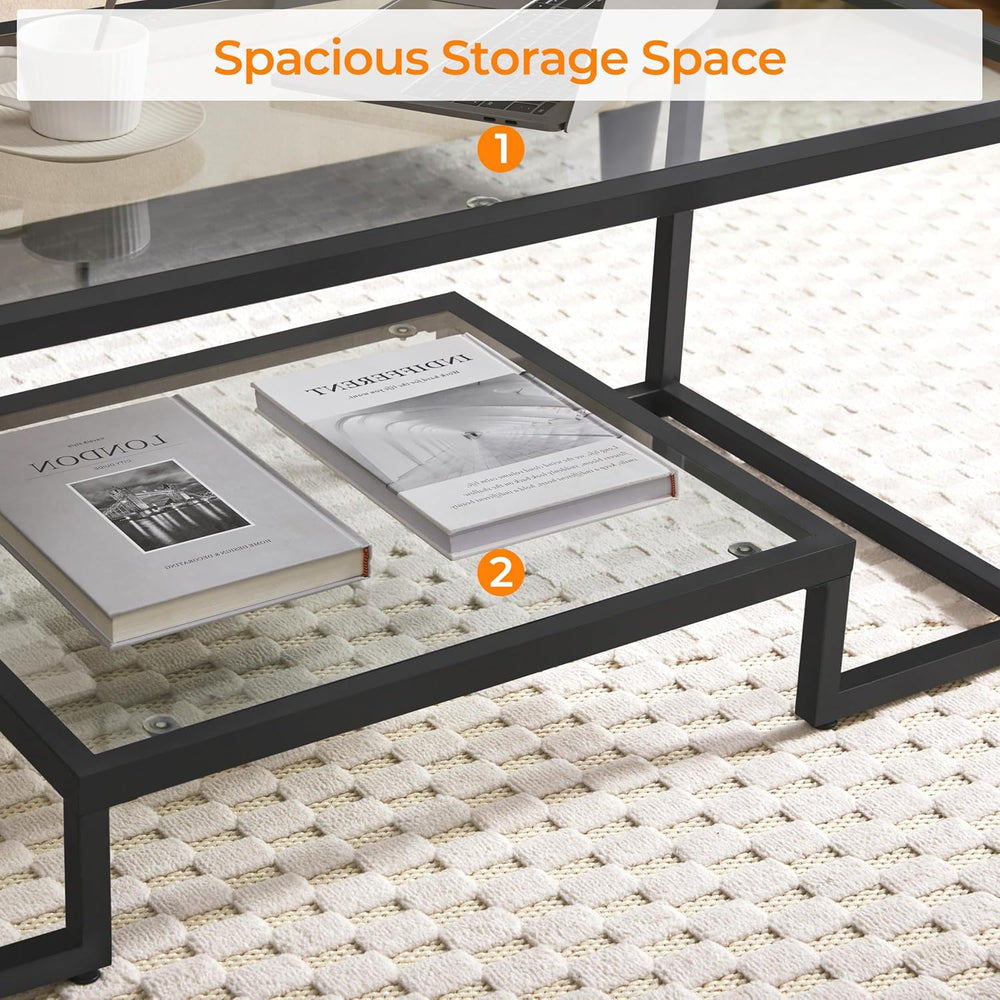 Yaheetech Glass Coffee Table for Living Room, 42" with Storage Shelf, Black