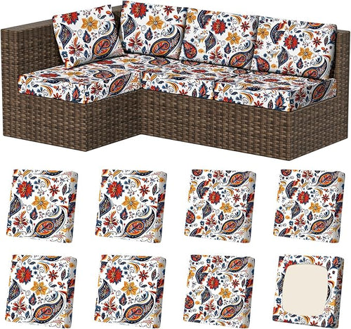 8Pcs Stretch Patio Cushion Covers, Outdoor Couch & Sofa Replacement Slipcovers by VORSHAPE
