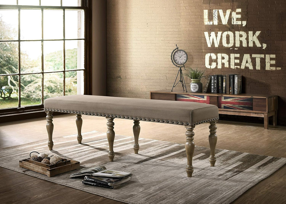 Roundhill Furniture Birmingham Microfiber Upholstered Bench with Nail Head Tr...