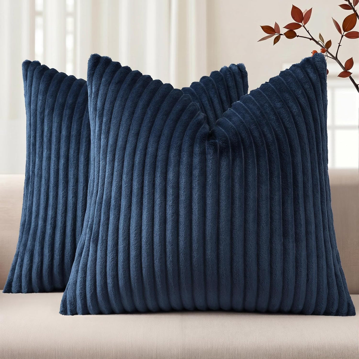 simmore fall soft navy blue flannel throw pillow, main product view