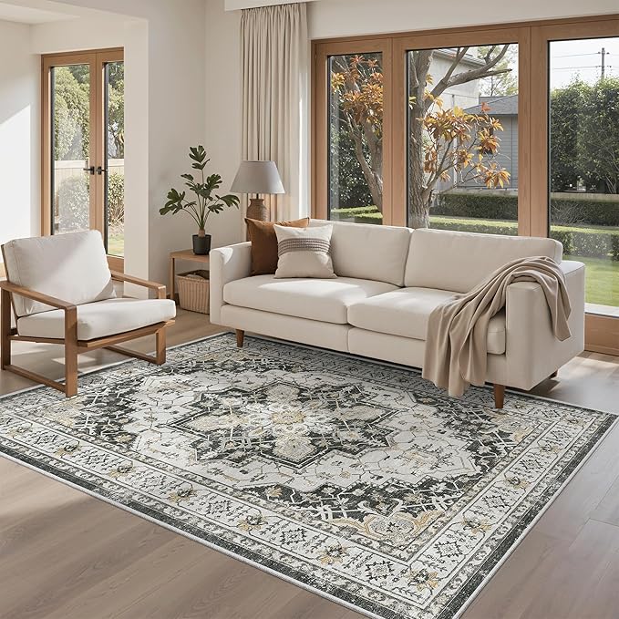 Madane Area Rug 4x6 Washable Rugs: Vintage Living Room Rug Soft Low Pile Non by Madane
