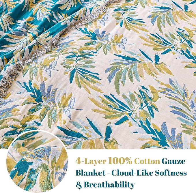 MSGKV Boho Throw Blanket for Bed Cotton 60"x80" Leaves Blanket Twin Size Couch - Image 4