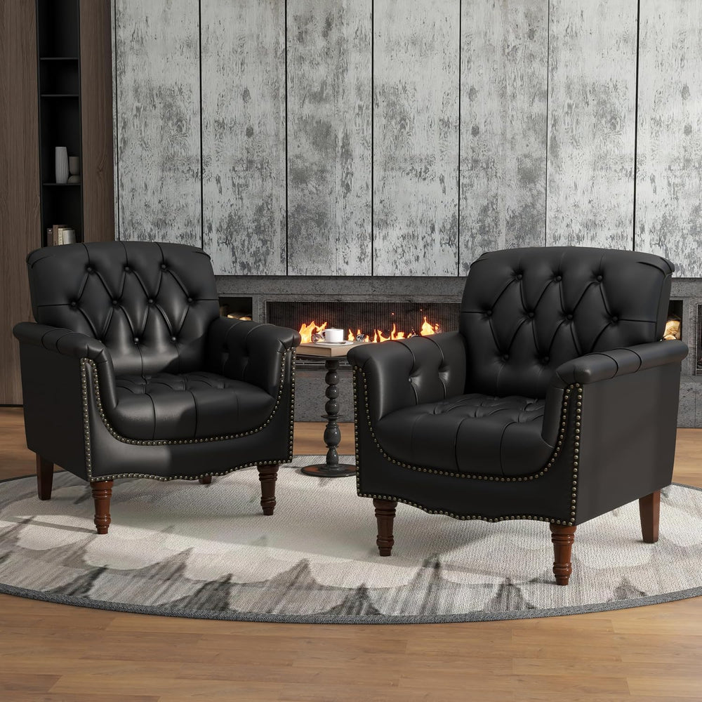Faux Leather Armchairs Set of 2, Upholstered Accent Chair, Black