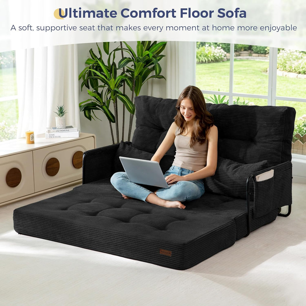 MAXYOYO 53" Adjustable Folding Sofa Bed Couch with 2 Pillows, Black