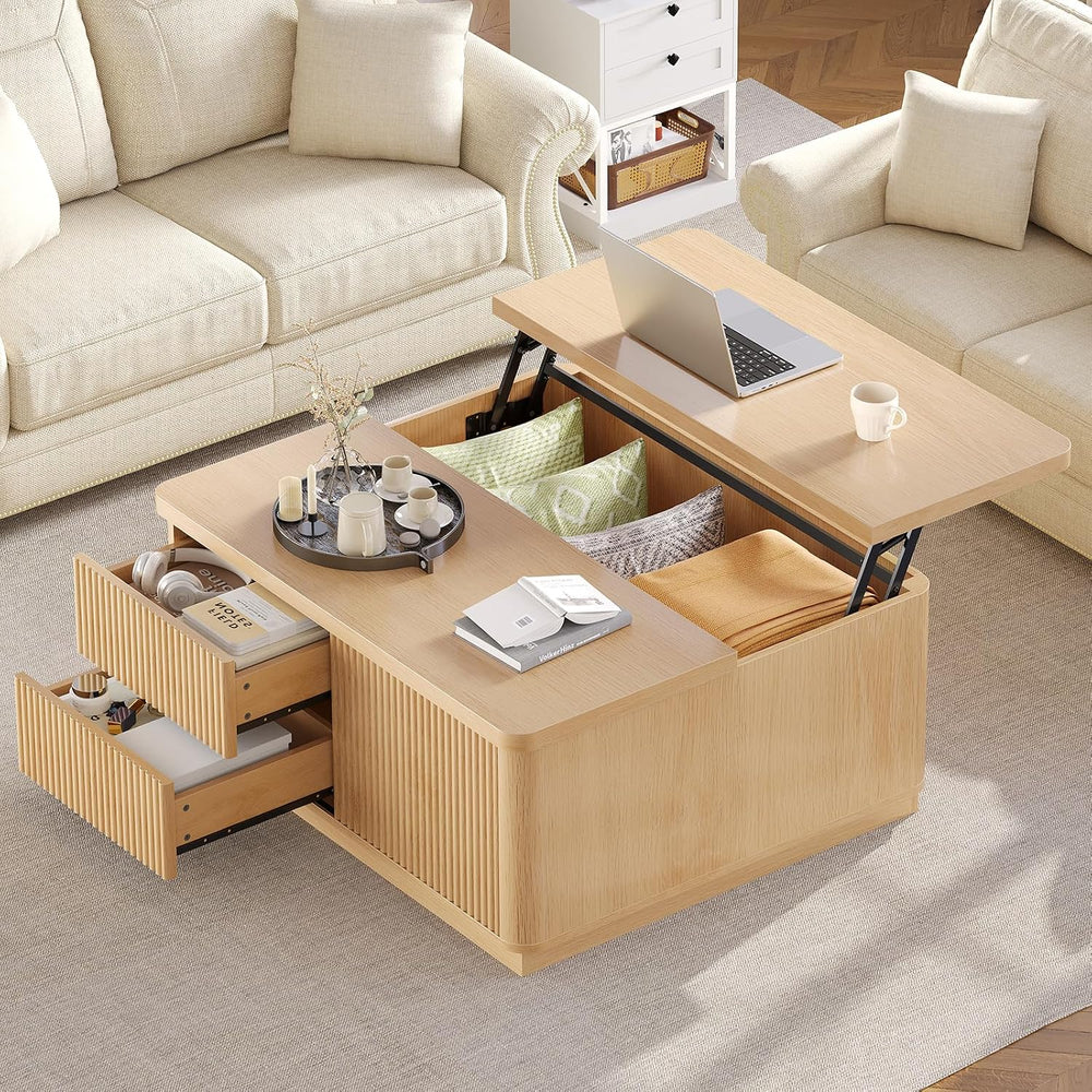 Itaar 39.4'' Lift Top Coffee Table with Storage, Fluted Coffee Tables...