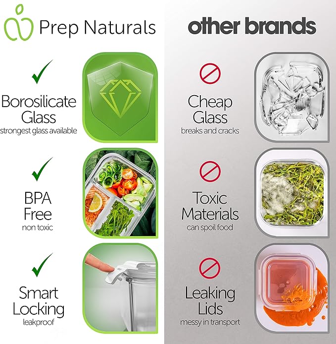 PrepNaturals 4 Pack 34 Oz Glass Meal Prep Containers - Image 5