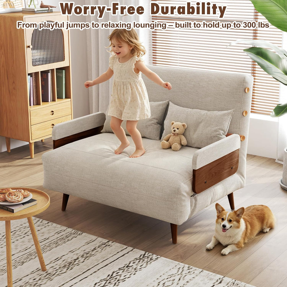 JASIWAY 3-in-1 Convertible Sleeper Chair, 28" Sofa Bed with Walnut Armrest