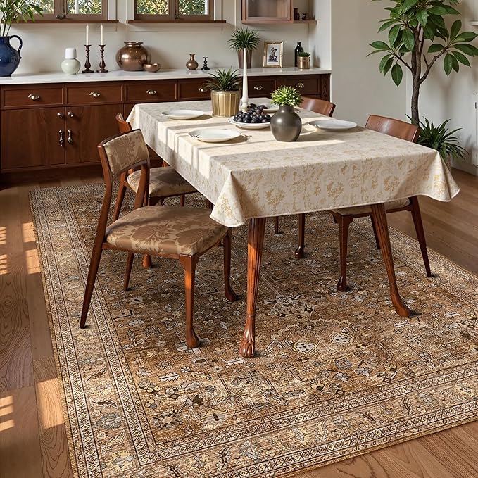 Washable Area Rug 6' x 9' Vintage Traditional Persian Mat - Image 3