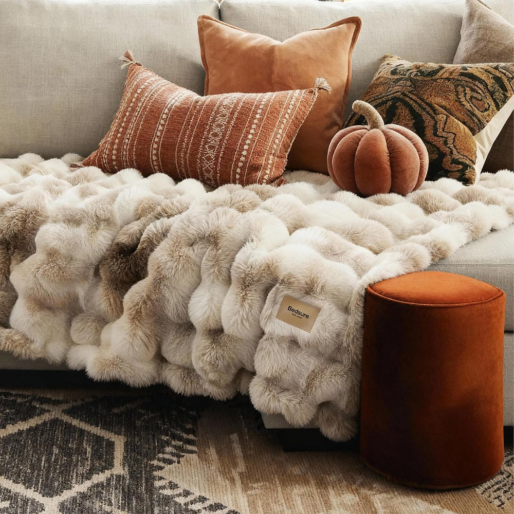 Bedsure Fluffy Bubble Faux Fur Throw XL Blanket, 50"x70", Tie-dye T...