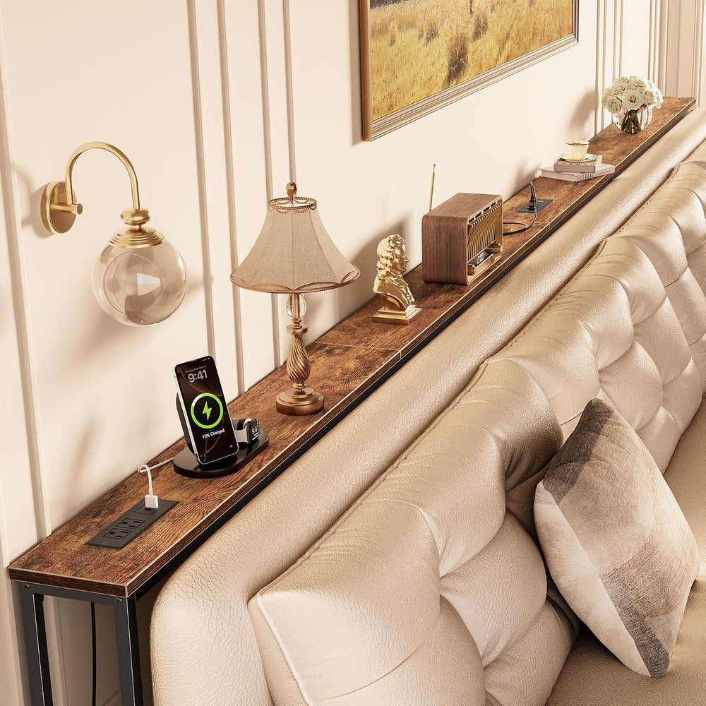 Huuger 141.7 Inch Sofa Table with Power Outlets, Skinny Behind Couch Table | ...