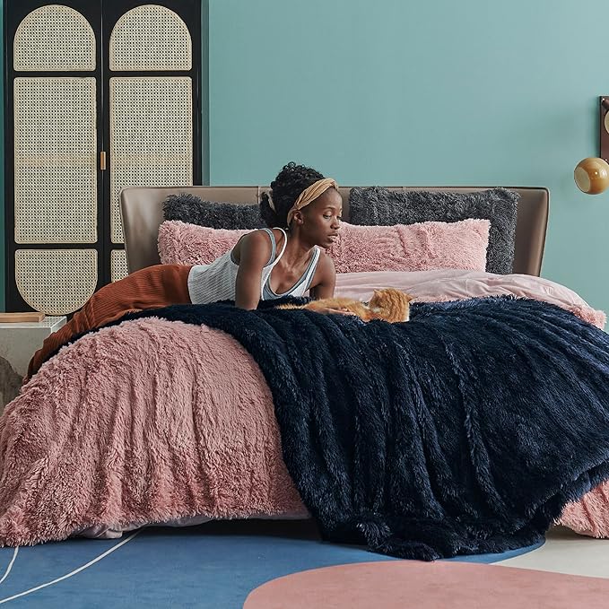 Bedsure GentleSoft Fluffy Navy Blue Throw Blanket - Image 3