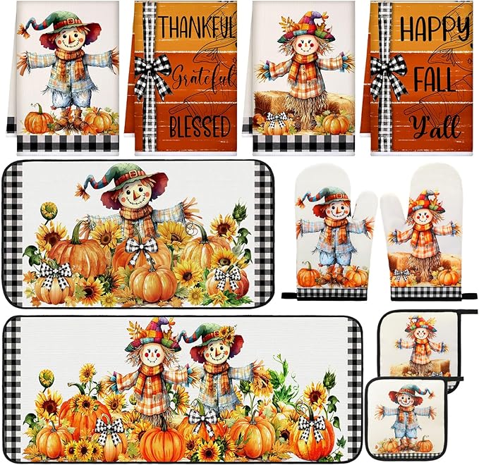 Fanfanwin 10 Pcs Thanksgiving Scarecrow Kitchen Decor Set Kitchen Towels Pot by Fanfanwin
