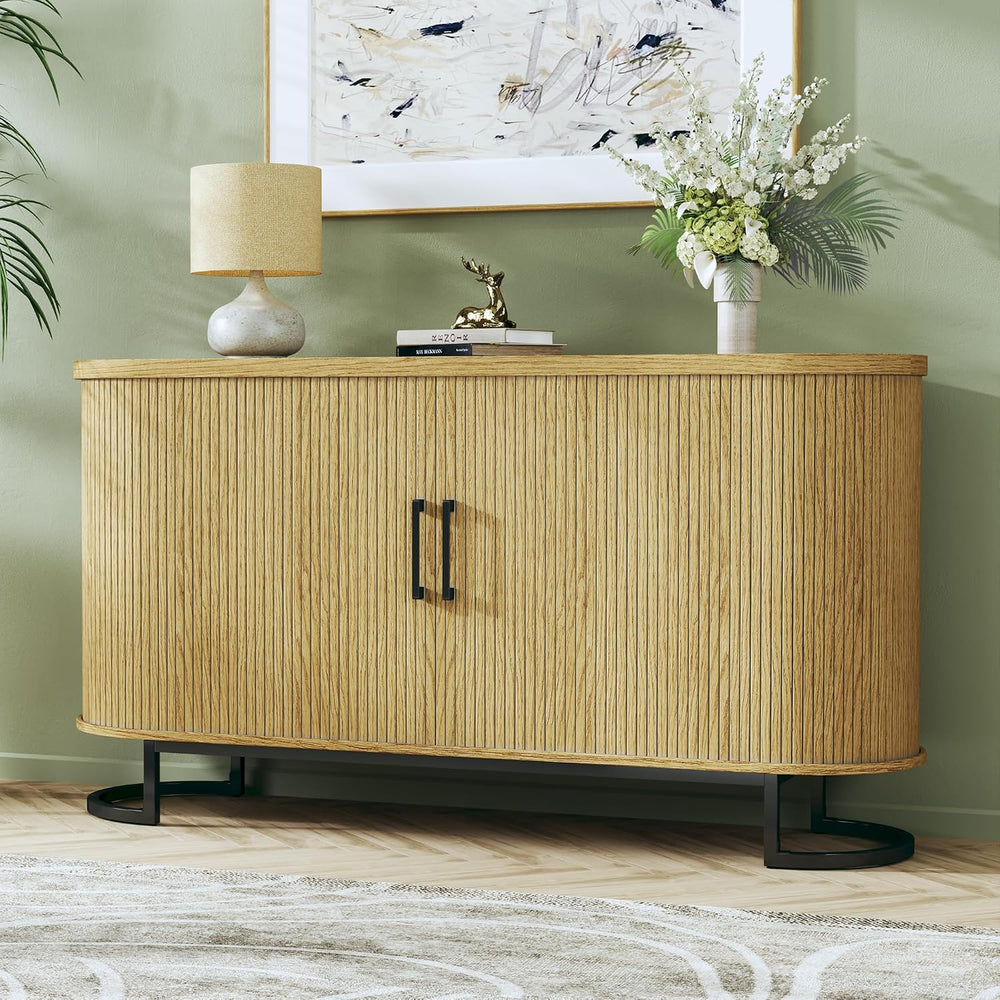 HUAHUU 54.3" Buffet Cabinet with Storage, Fluted Sideboard with Tambour ...