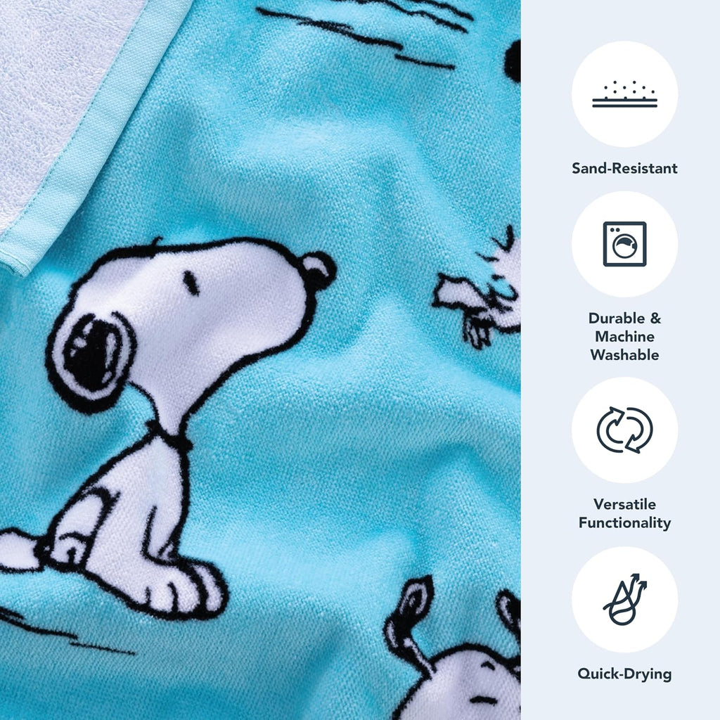 Berkshire Peanuts® Snoopy Beach Towel — 100% Cotton Pool & Beach Towel, Absorbent, Quick-Drying & Sand-Free, 36'' × 72'', Poses and Paws