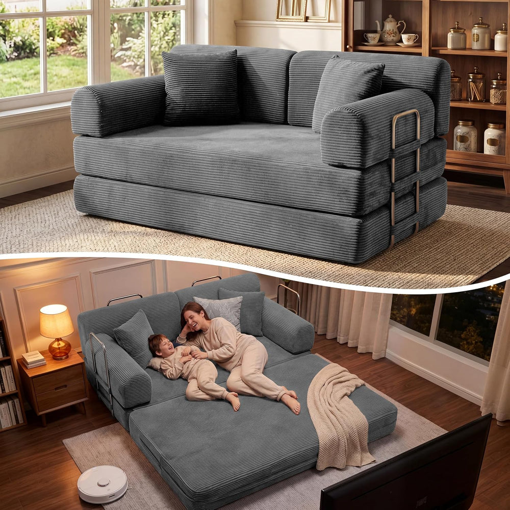 Convertible Sofa Couch Bed, Folding Corduroy Floor Compression Loveseat Sleep...