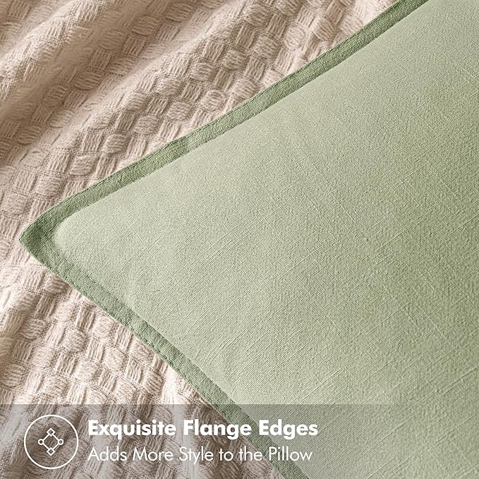 MIULEE Decorative Linen Euro Sham Pillow Covers 24x24 Light Green ​Boho - Image 2