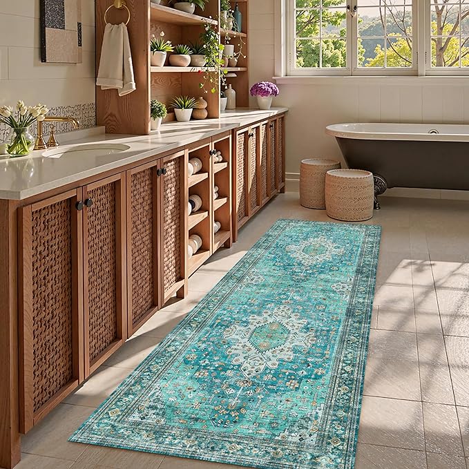 Washable Area Rug 2'6'' x 8' Vintage Traditional Persian Mat - Image 2