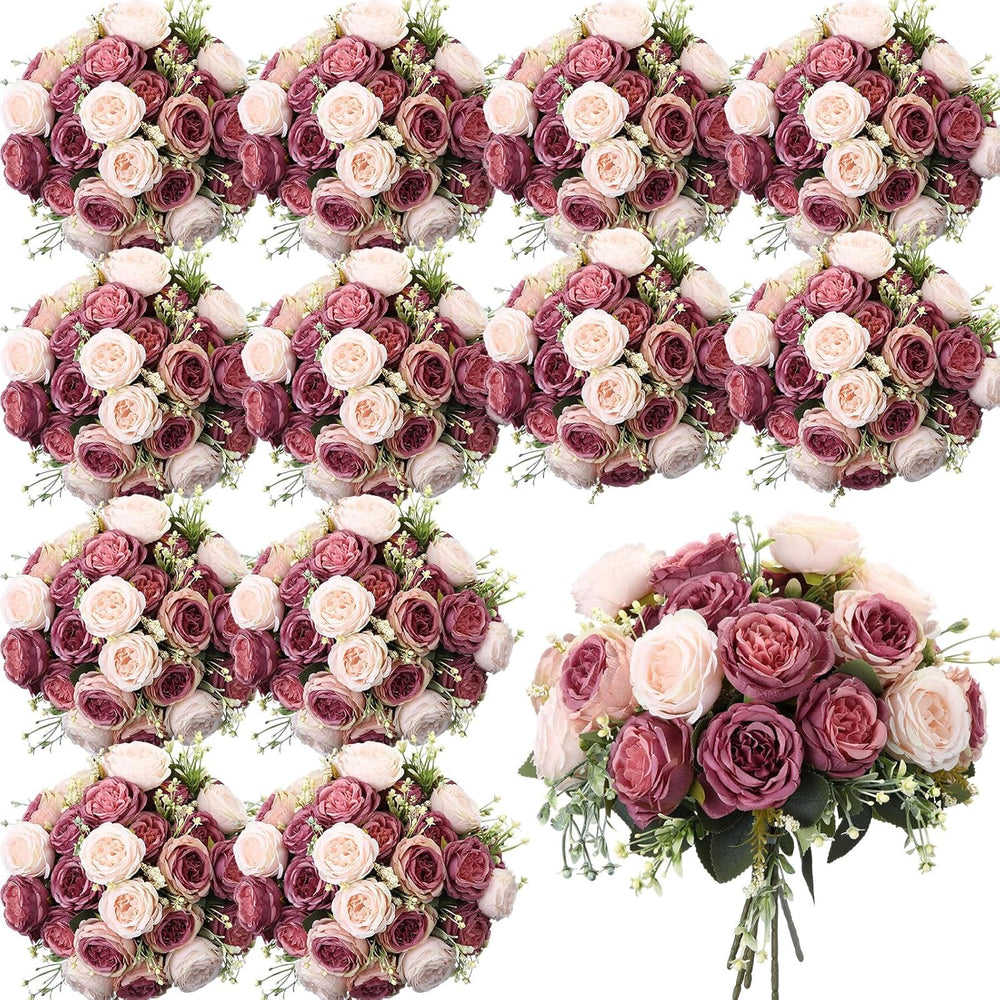 Geosar 16 Bundles Artificial Peonies Flowers,Dusty Pink, Dusty Rose