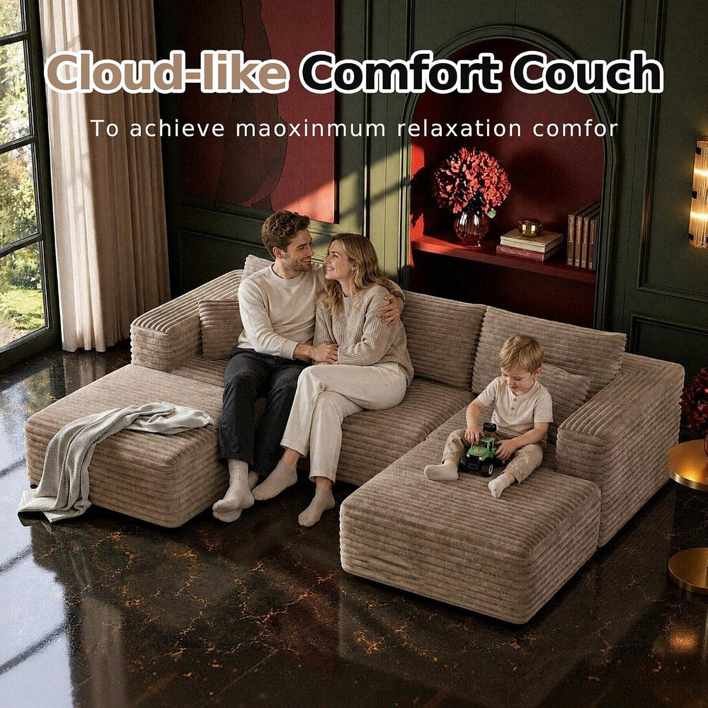 MoonSpeak 108" Boneless Sectional Cloud U Shaped Couch, Khaki | deep sea...