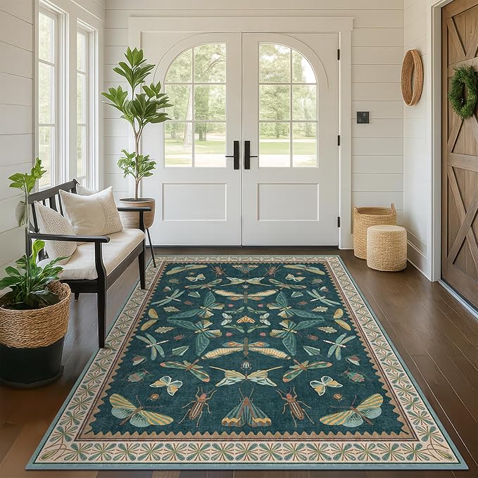 Hazo Haus Insect Blue Green Living Room Rug 5x8 - Image 6