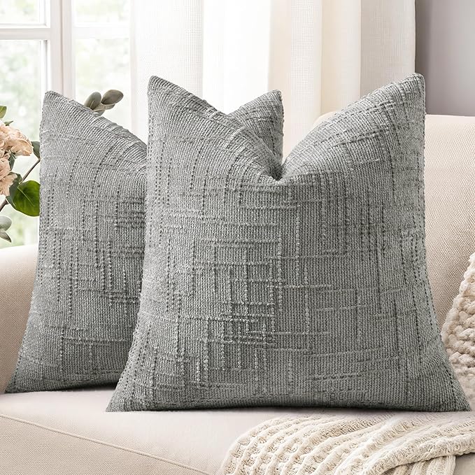 decorUhome Neutral Grey Chenille Euro Sham Throw Pillow Covers 26x26 Set of 2 by decorUhome
