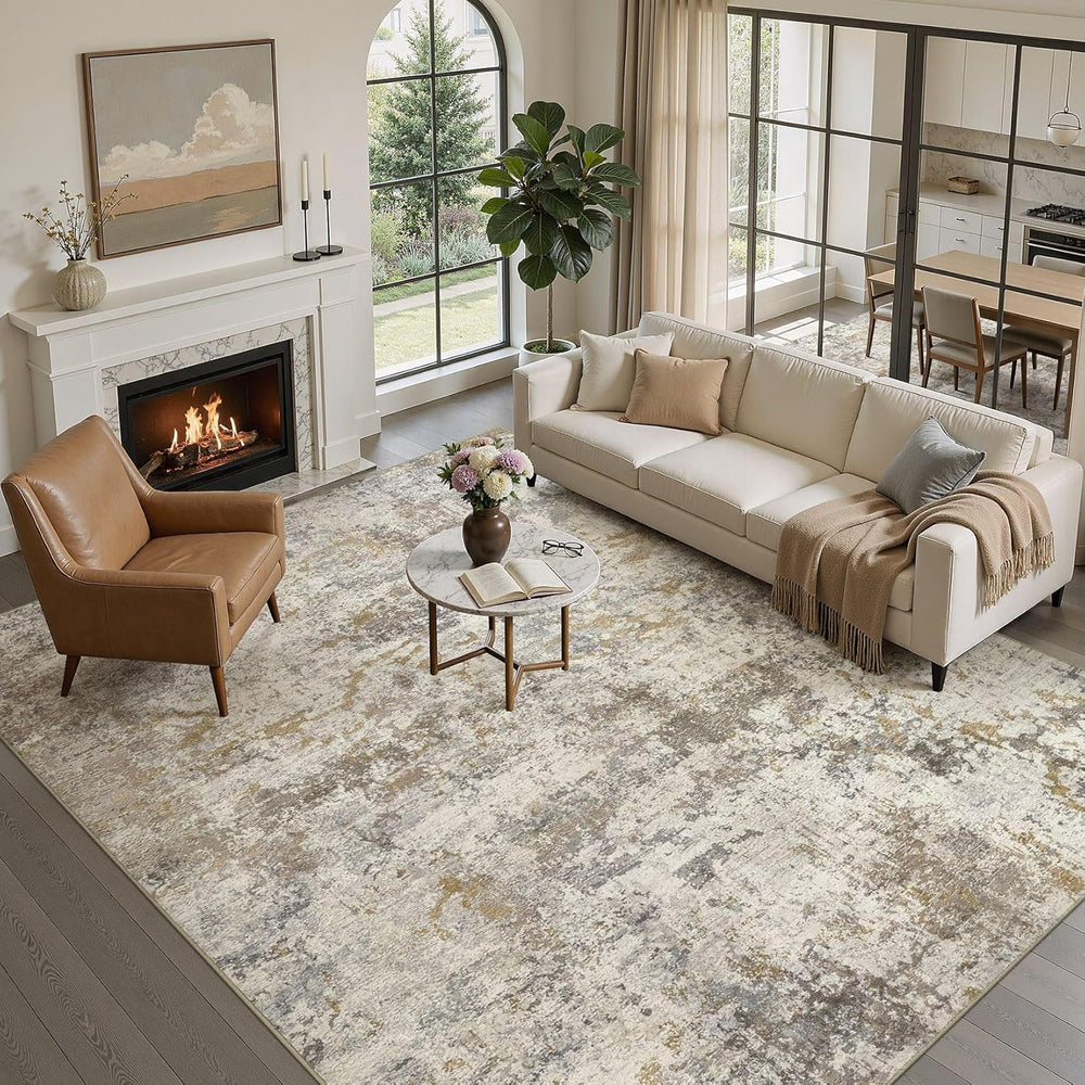 kakania Washable 10x12 Area Rug for Living Room: Abstract Modern Home Decor