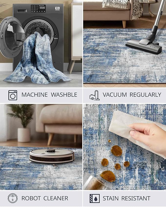 Latte&Fog 8x10 Area Rugs for Living Room, Large Blue Modern Abstract Washable - Image 6