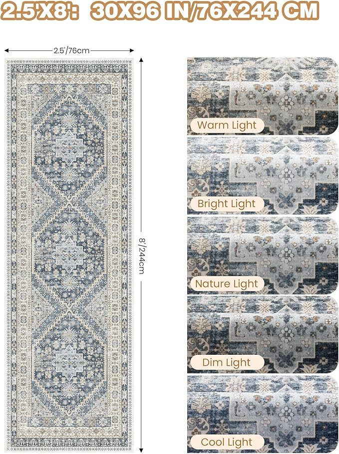 Kitchen Runner Rug Non Slip Washable 2.5x8, Soft Low Pile Entryway Rug Runners - Image 2