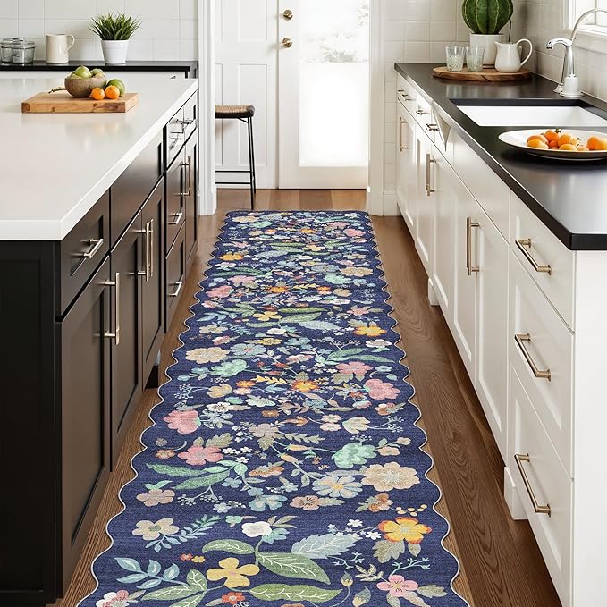 Washable 2'6x12 Hallway Runner Rug: Entryway Non Slip Floral Rug Farmhouse Soft by HYHAOYUNLAI