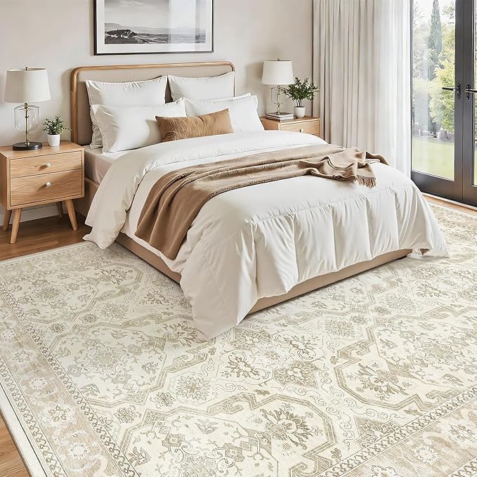 Soalmost 8x10 Area Rugs, Washable Rugs, Large Stain Resistant Beige Area Rug - Image 3