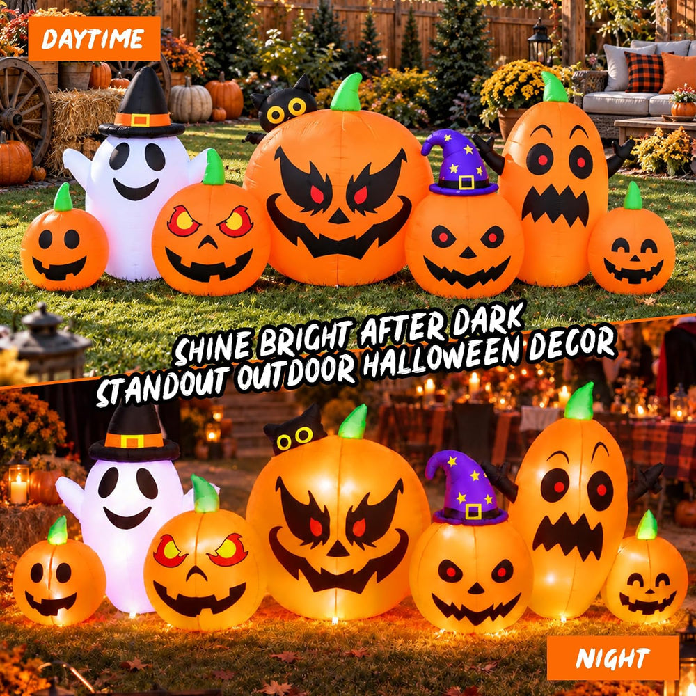 8FT Halloween Inflatables Pumpkin Outdoor Decorations, 7-in-1 Pumpkin Family ...