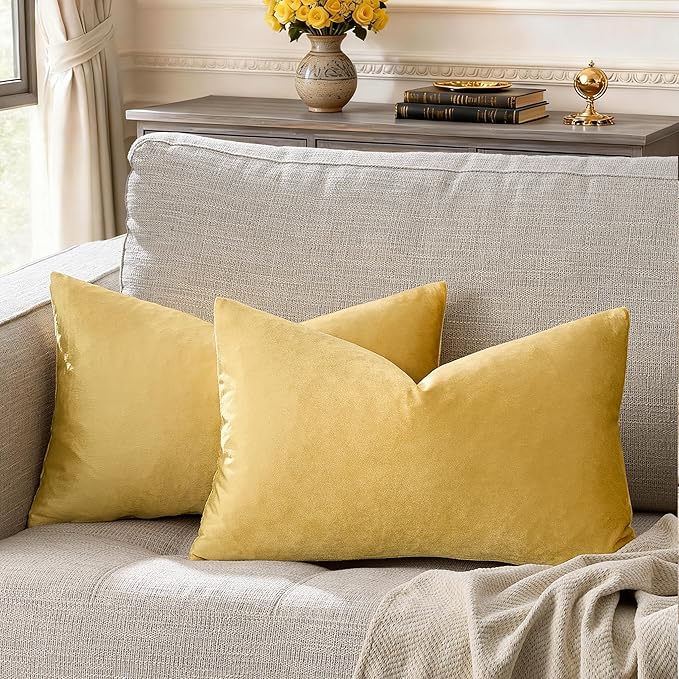 GIGIZAZA Yellow Velvet 20x12 Lumbar Decorative Throw Pillow Covers by GIGIZAZAFocusingonhomedecoration