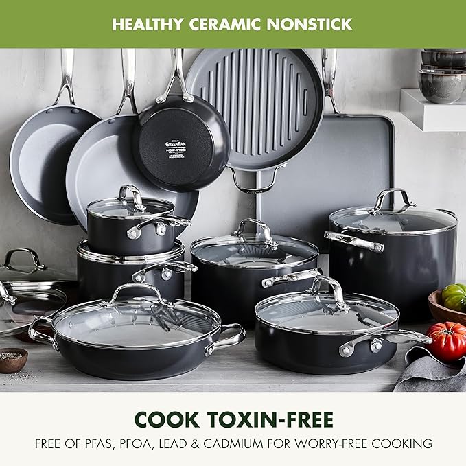 GreenPan Valencia Pro Ceramic Nonstick 22 Piece Cookware Set, Hard Anodized - Image 2