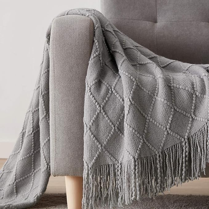BOURINA Light Grey Throw Blanket 50x60 Inches Throw Textured Solid Soft Sofa - Image 3