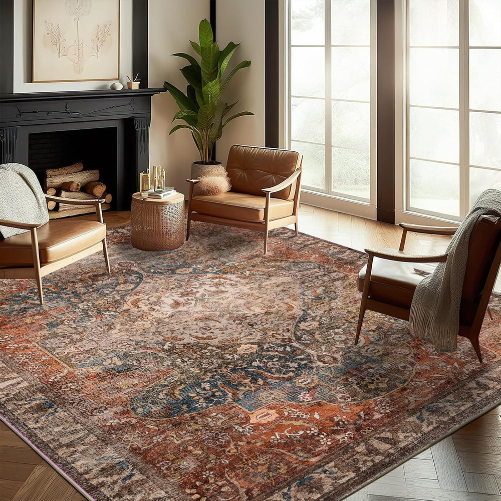 chamler 10'x14' Washable Area Rug Boho Chic Medallion Distressed Desi...