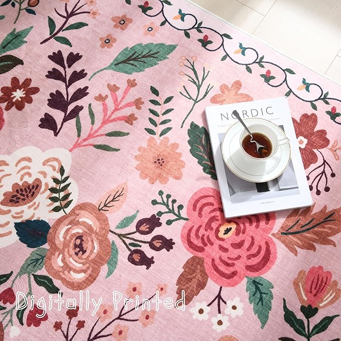 Rugcomf Bedroom Rug 3x5 Rug Washable Area Rug Non Slip Low Pile Boho Floral - Image 9