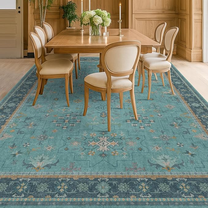 Boho 9x12 Large Teal Green Washable Living Room Rug - Image 6