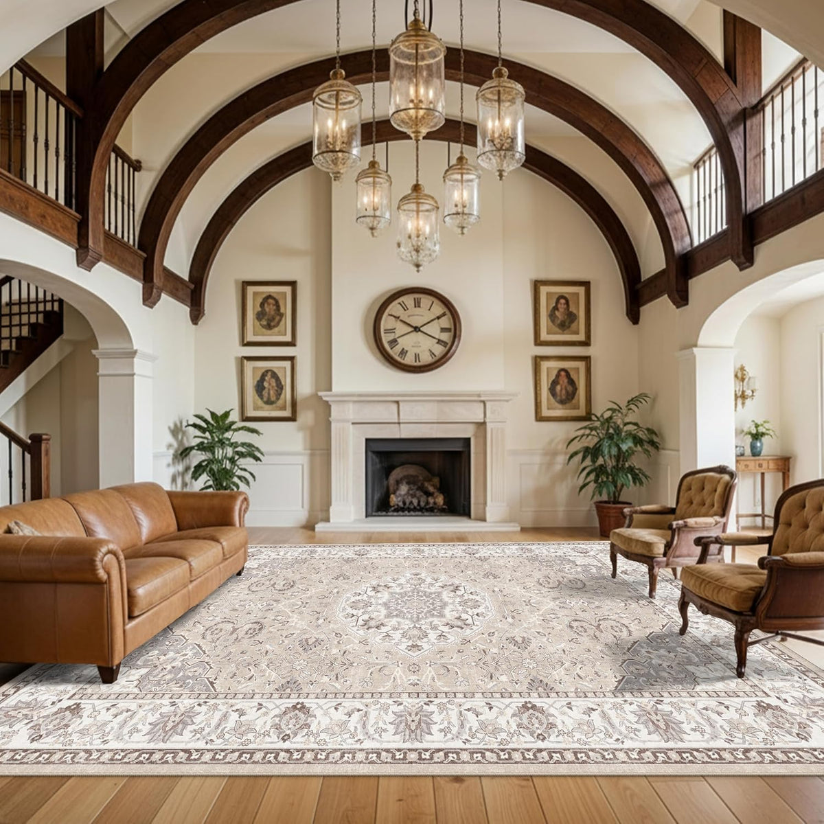 12x15 Living Room Area Rug: Oriental Large Neutral Bedroom Carpet Soft