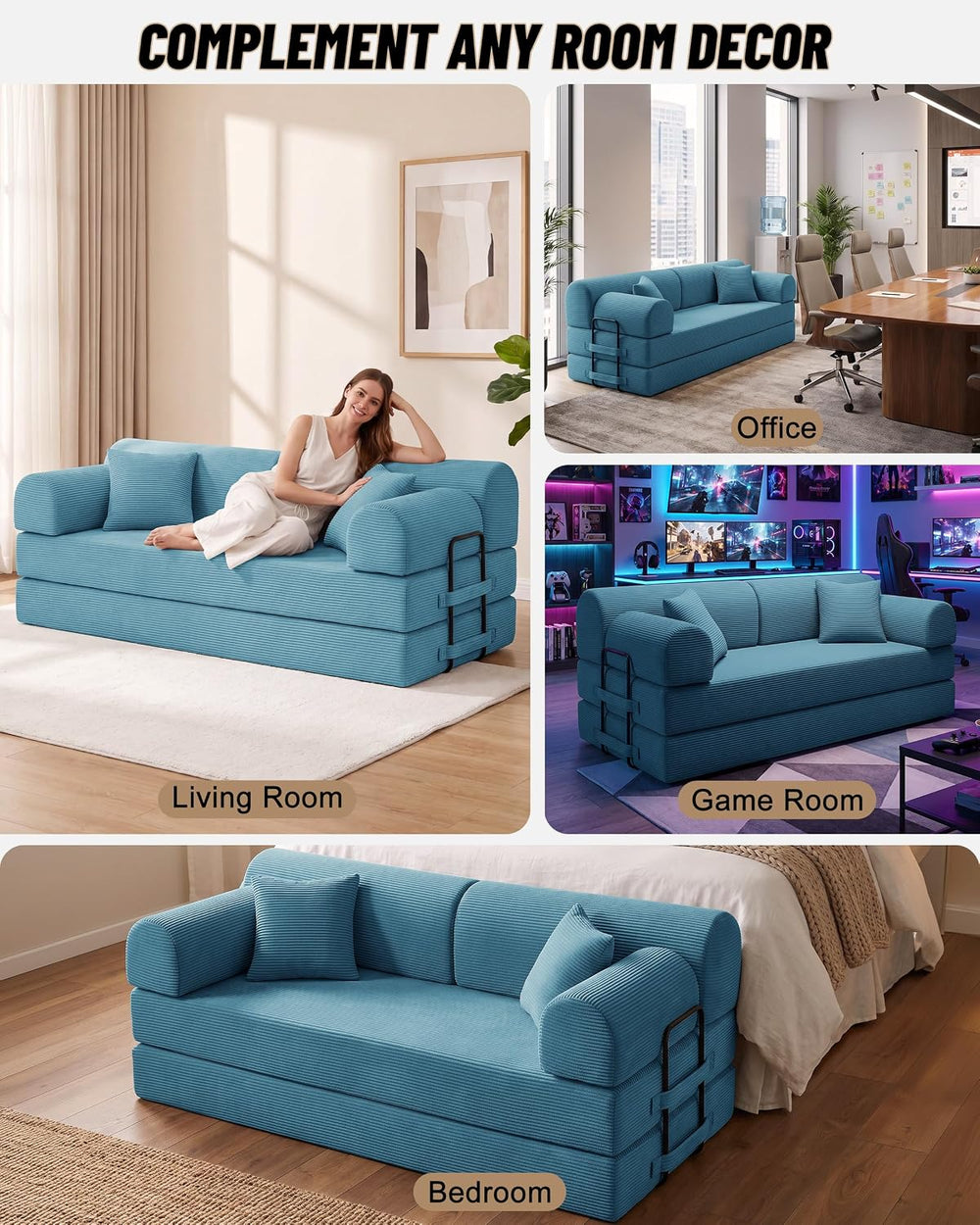 78.8" Convertible Sofa Bed, High Back Boneless Couch for Living Room