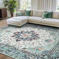 Area Rugs 8'x10' Washable Non-Slip, Floral Vintage Distress Print Pattern by RELEANY