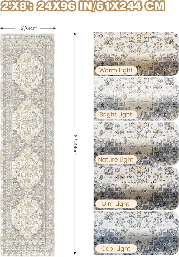 Runner Rug 2x8 Runners for Hallways Non Slip Washable, Vintage Hallway Runner - Image 2
