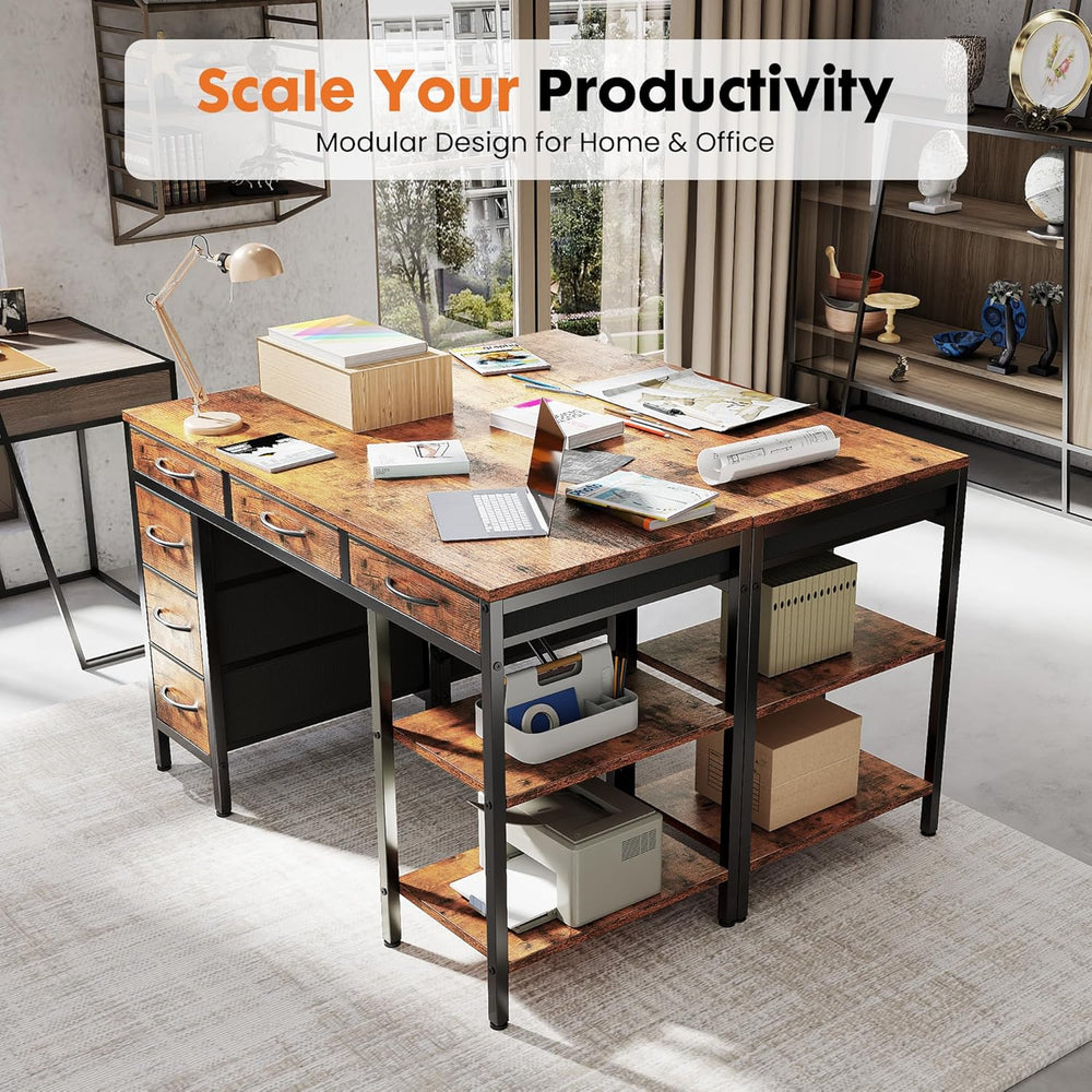 Sweetcrispy 47" Computer Desk with 6 Fabric Drawers & Storage Shelve...