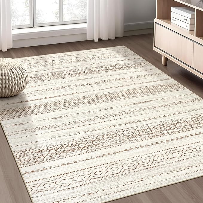 Nakagishi Area Rug Living Room Rugs: 3x5 Soft Machine Washable Boho Neutral by NakagishiAreaRug