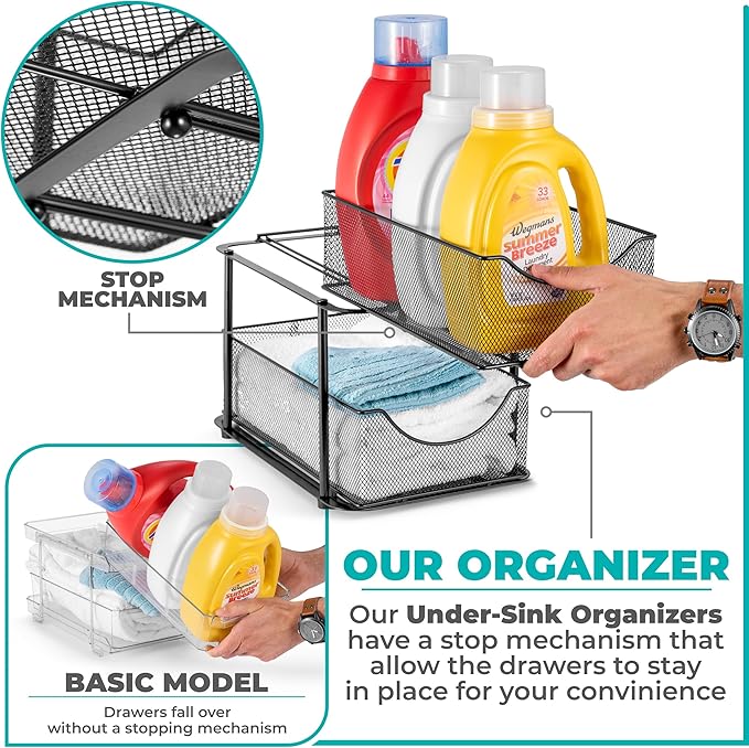 Sorbus 2 Tier Metal Under Sink Organizer - Image 4