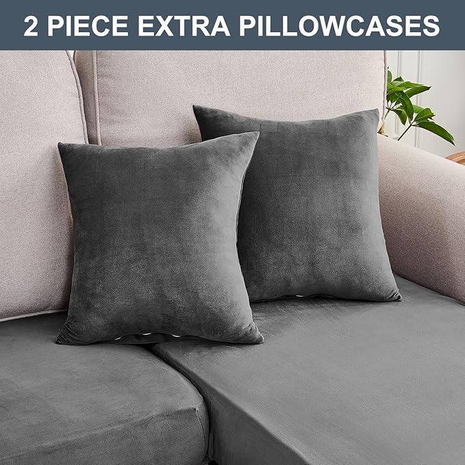Couch Cover 3-Piece Elastic Velvet Couch Cushion Covers & Chaise Slipcovers - Image 6