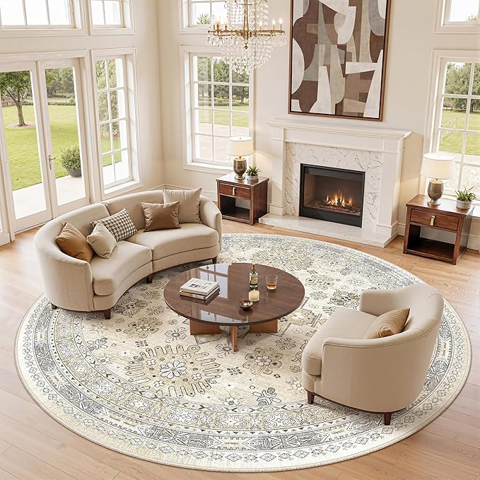 zesthome 9ft Round Rugs for Living Room, Non-Slip Washable Round Area Rugs by Zesthome