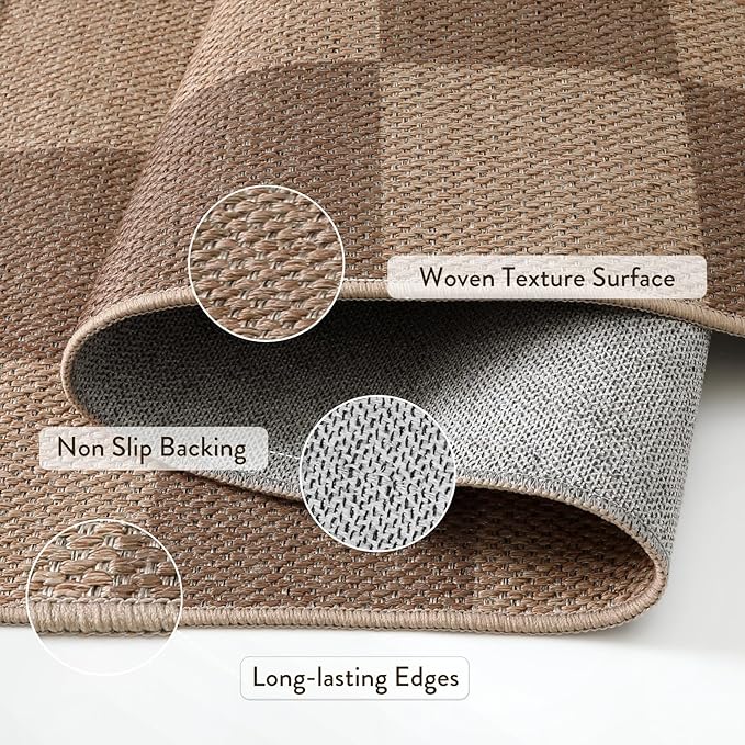 Lahome Colette Checkered Easy Jute Entryway Rug, Washable Rugs 3x5 - Image 5